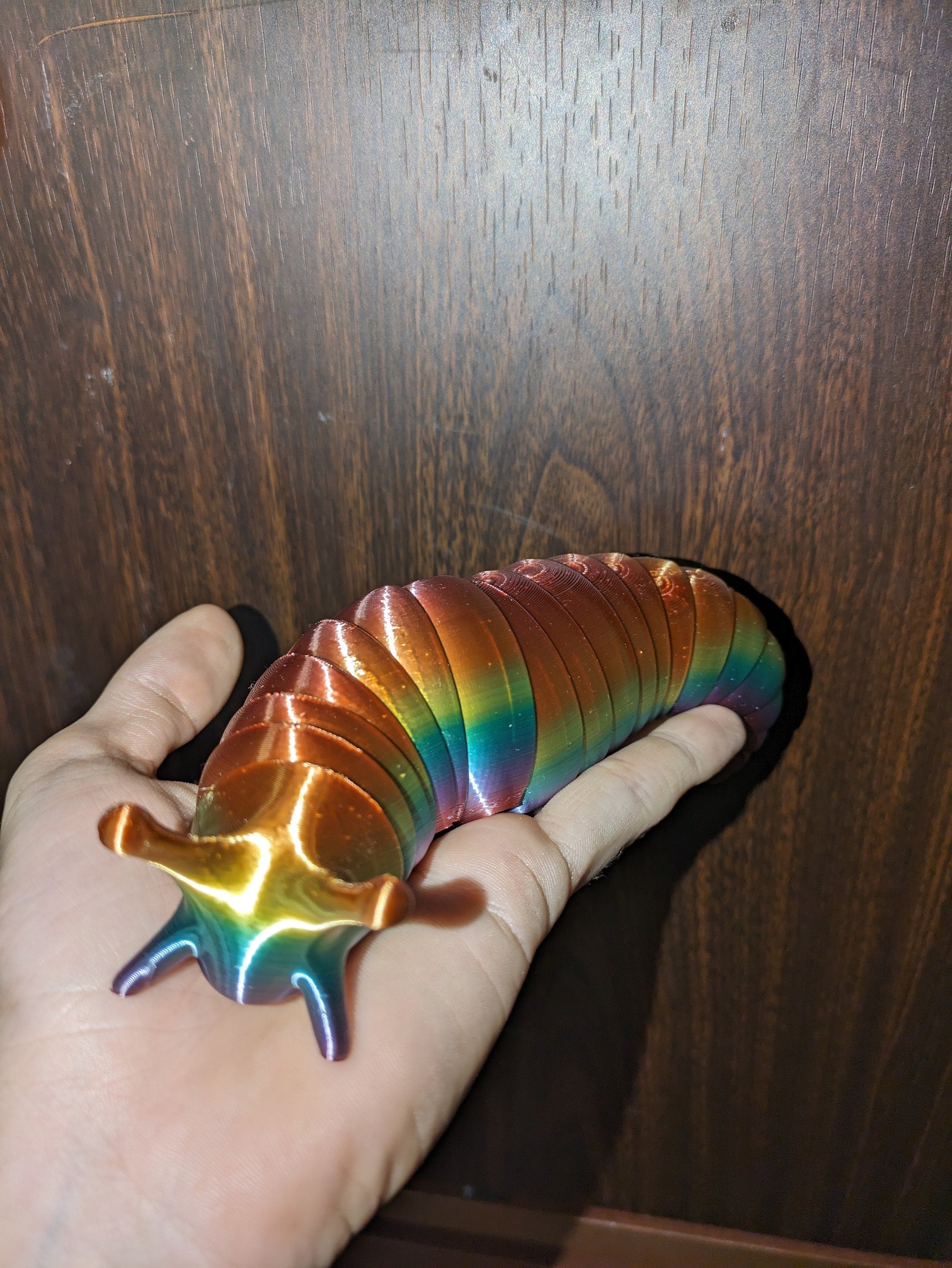 3D Printed Articulated Slug Fidget Toy: Rainbow Colors, Desk Decor