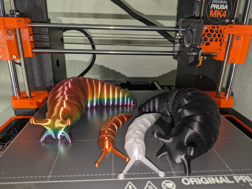 3D Printed Articulated Slug Fidget Toy: Rainbow Colors, Desk Decor