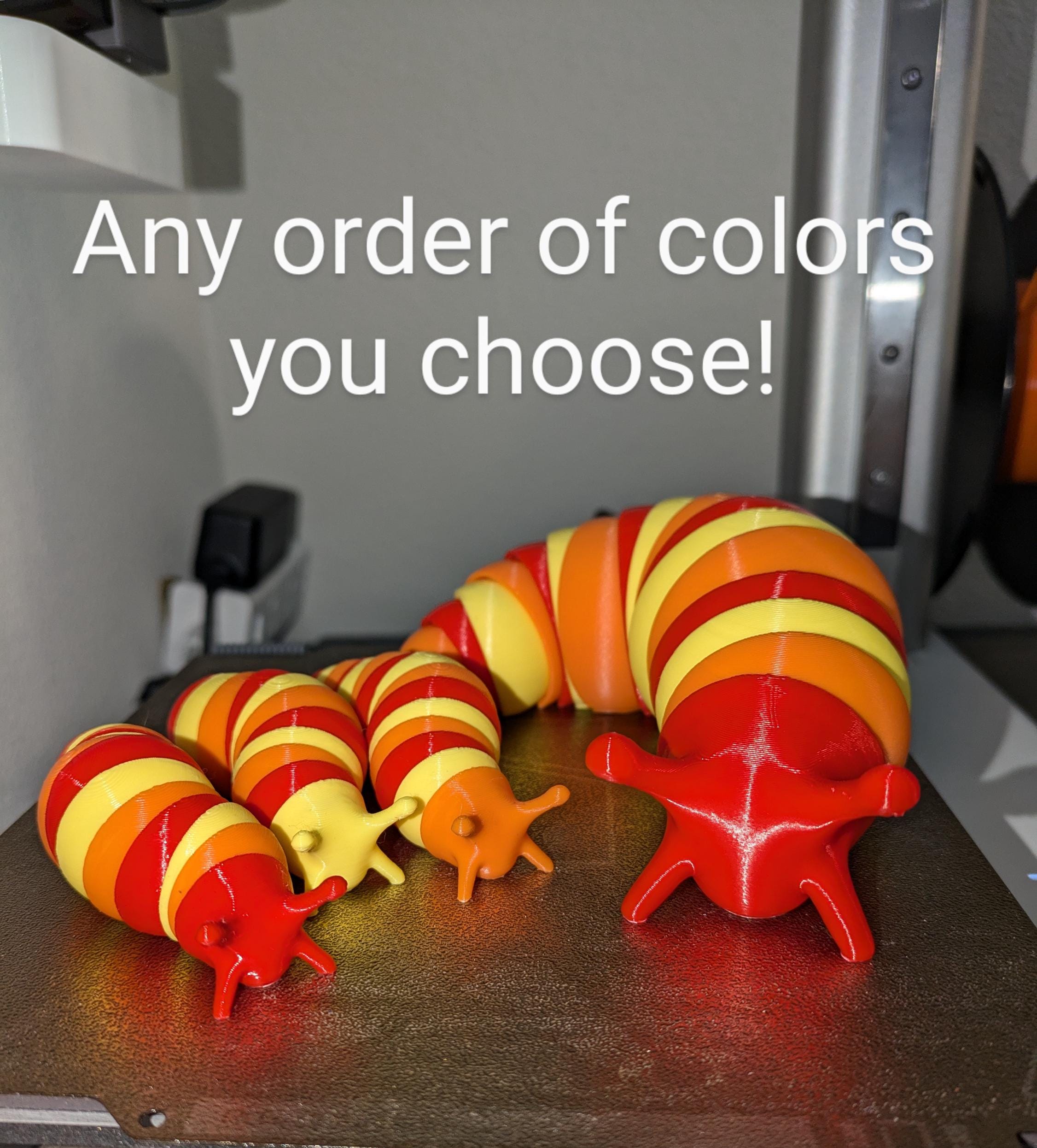 3D Printed Articulated Slug Fidget Toy: Rainbow Colors, Desk Decor