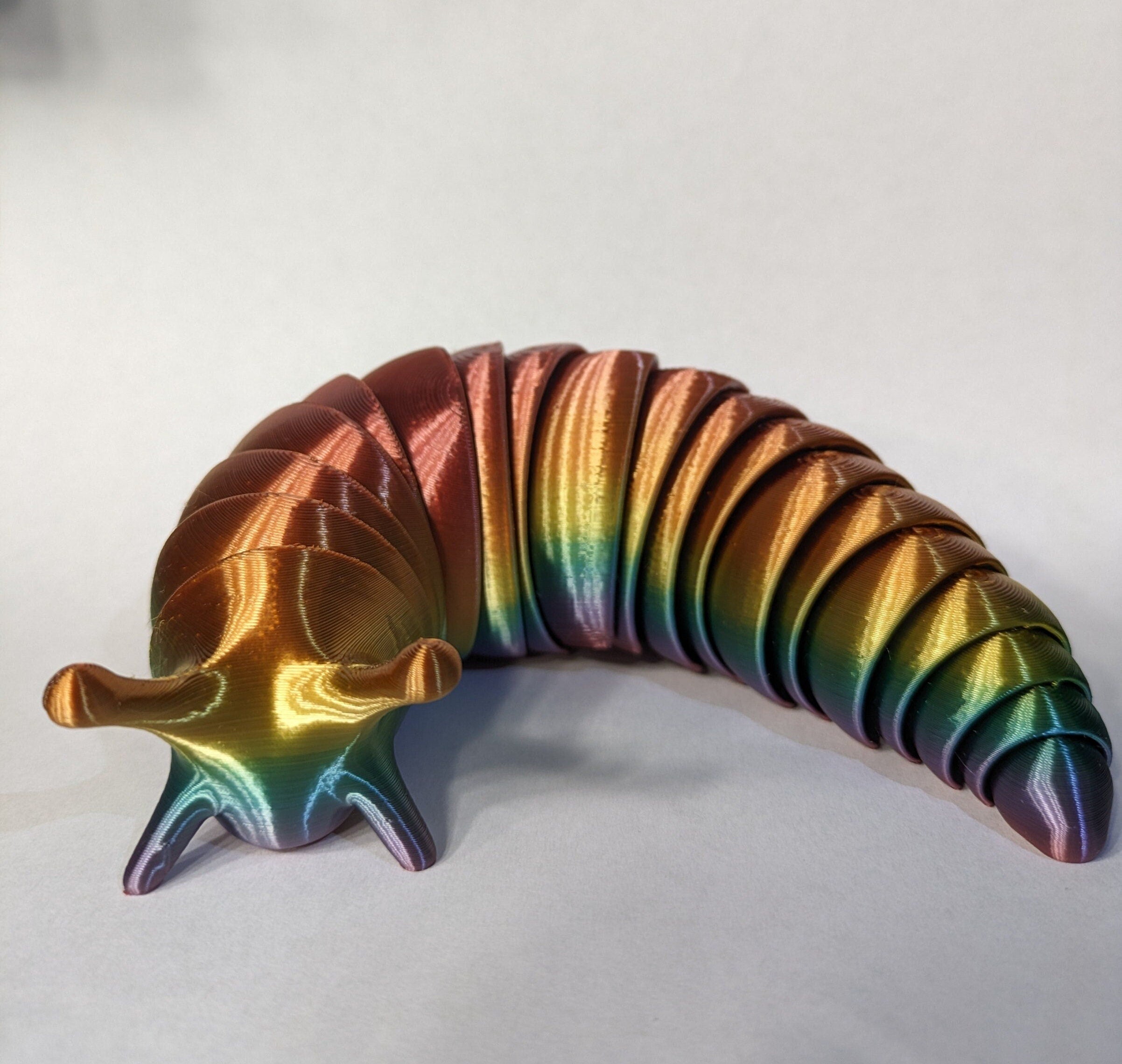3D Printed Articulated Slug Fidget Toy: Rainbow Colors, Desk Decor