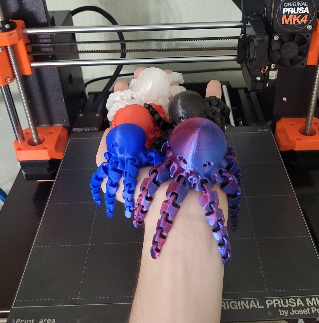 Octopus 3D Printed Figurine with Flexible Bending Tentacles